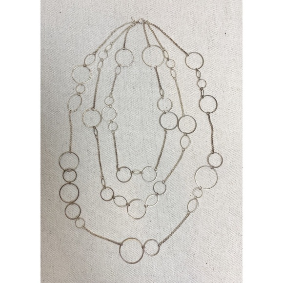 Premier Design Necklace “Round and Round” Silver Circles, Long Triple strand - Picture 3 of 5
